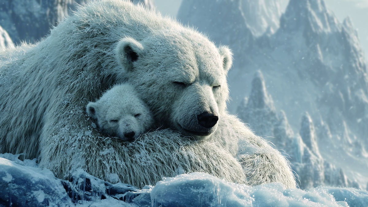 Eisbär mit Nachwuchs. (KI-generiert)