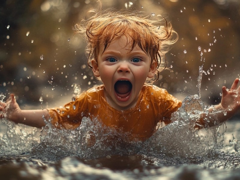 Ein Kind im Wasser. (KI-generiert)