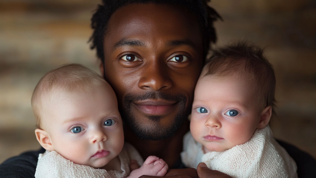 Mann hält zwei Babys. (KI-generiert)