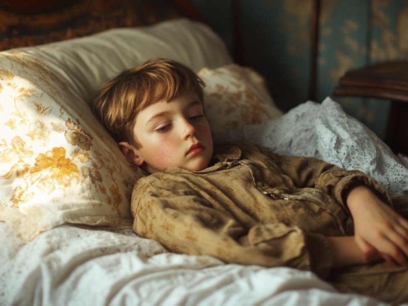 Kind im Bett. (KI-generiert)