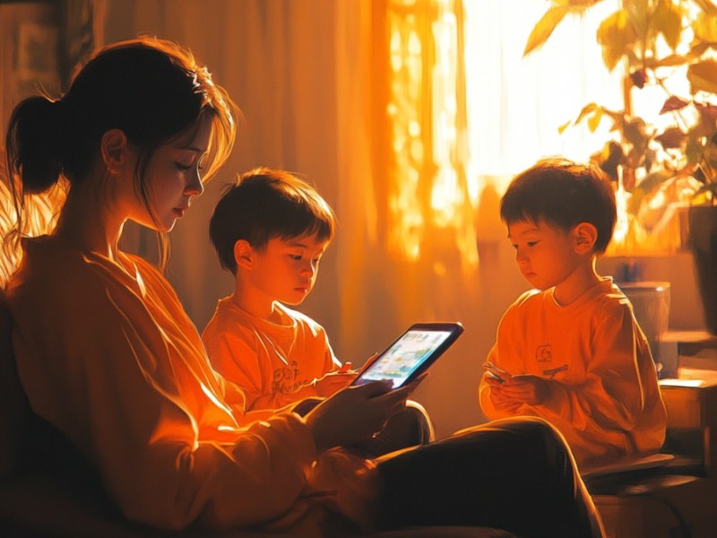 Mutter mit ihren Kindern. (KI-generiert)