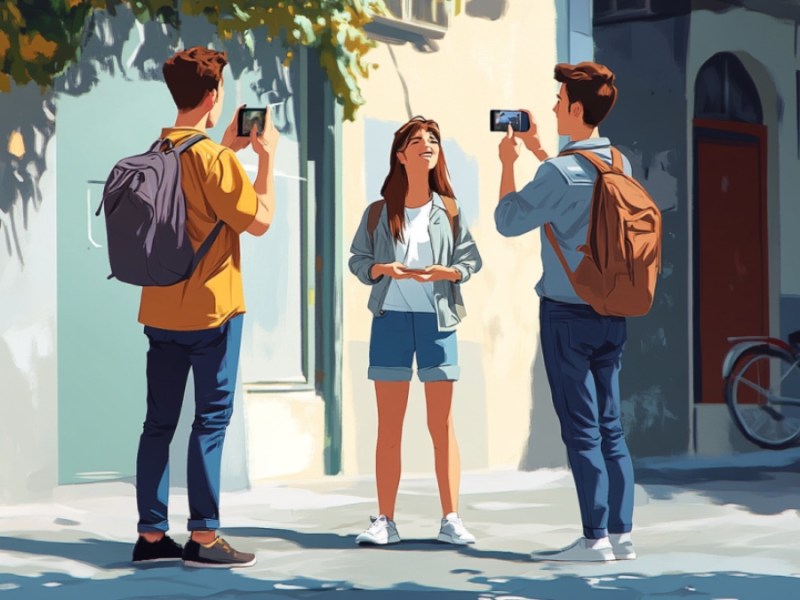 Frau wird fotografiert. (KI-generiert)