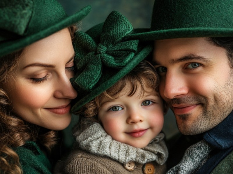 Familie mit grünen Hüten. (KI-generiert)