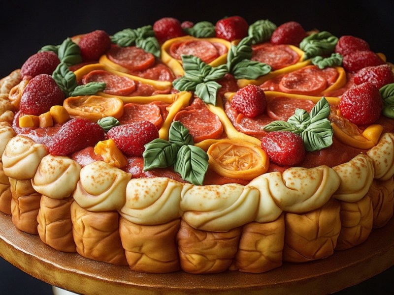 Ein Kuchen, der wie eine Pizza aussieht. (KI-generiert)
