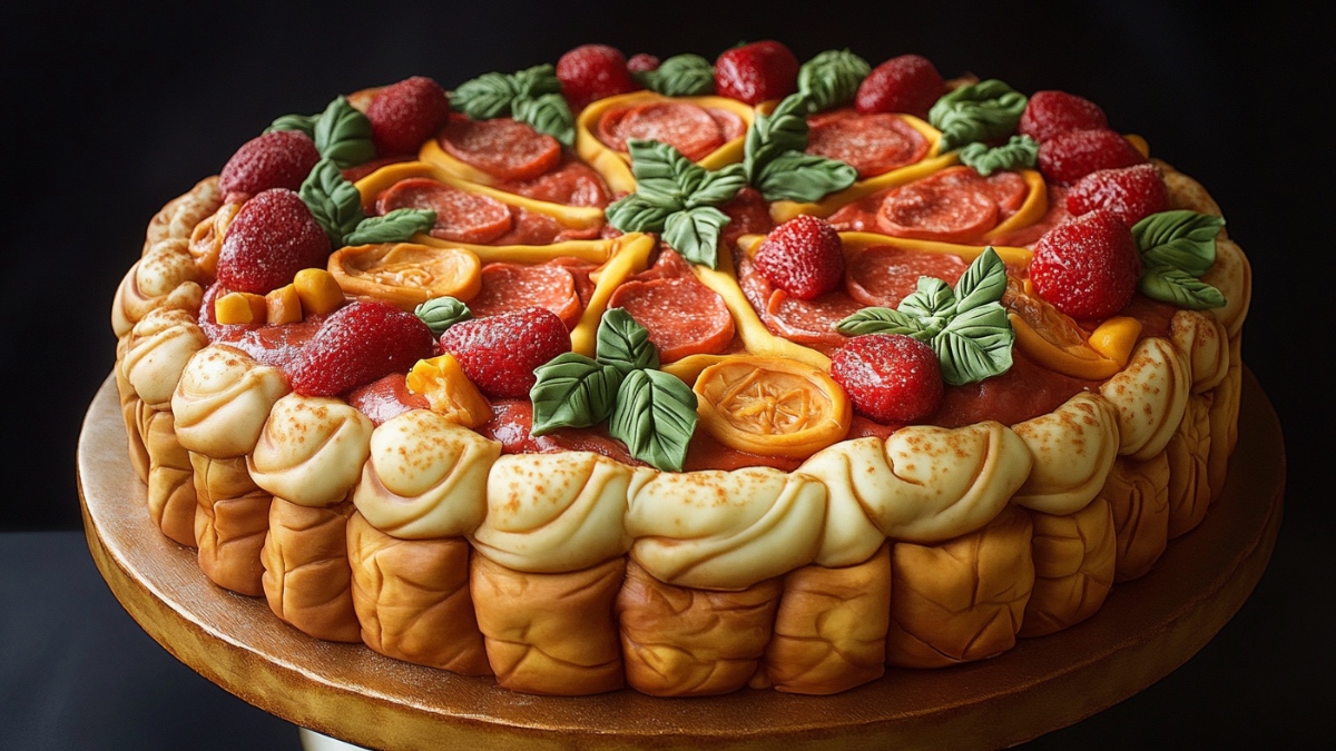 Ein Kuchen, der wie eine Pizza aussieht. (KI-generiert)