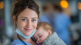 Krankenschwester mit Baby. (KI-generiert)