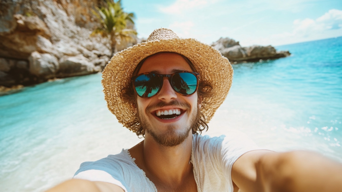 Ein Mann, der ein Selfie macht. (KI-generiert)