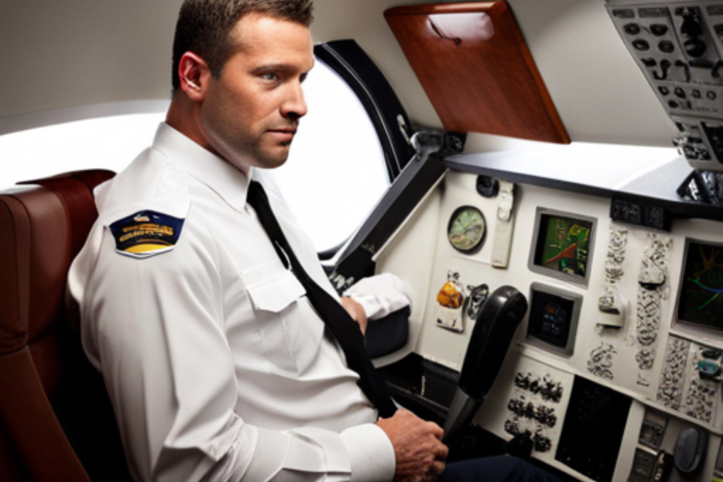 Ein Pilot sitzt im Cockpit eines Flugzeugs