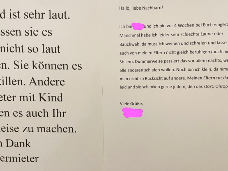 Ein Beschwerde-Brief eines Vermieters in einem Treppenhaus.