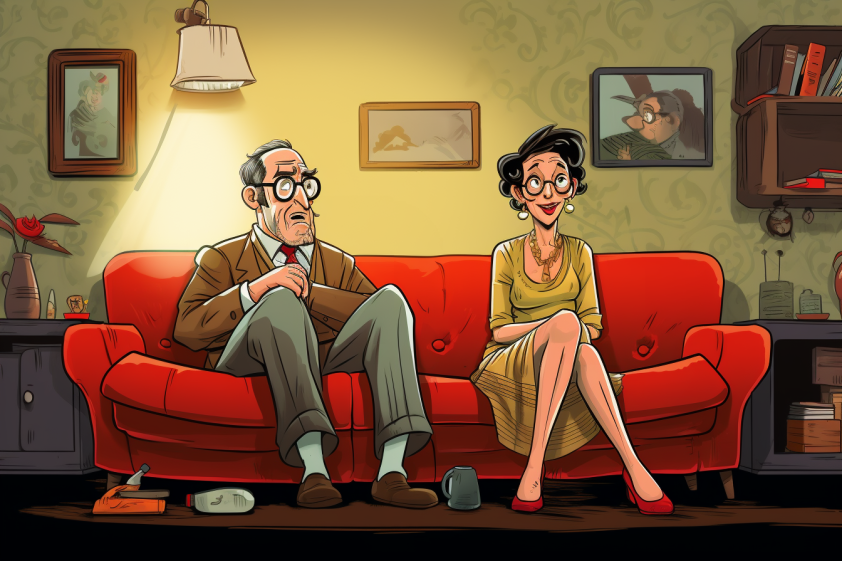 Comic eines Ehepaar auf einem Sofa.